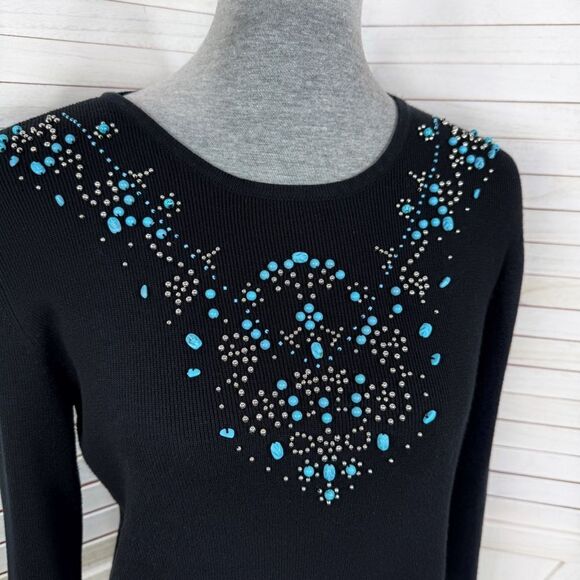 Kikit Turquoise Beaded Studs Sweater Black Medium Western - Picture 5 of 11